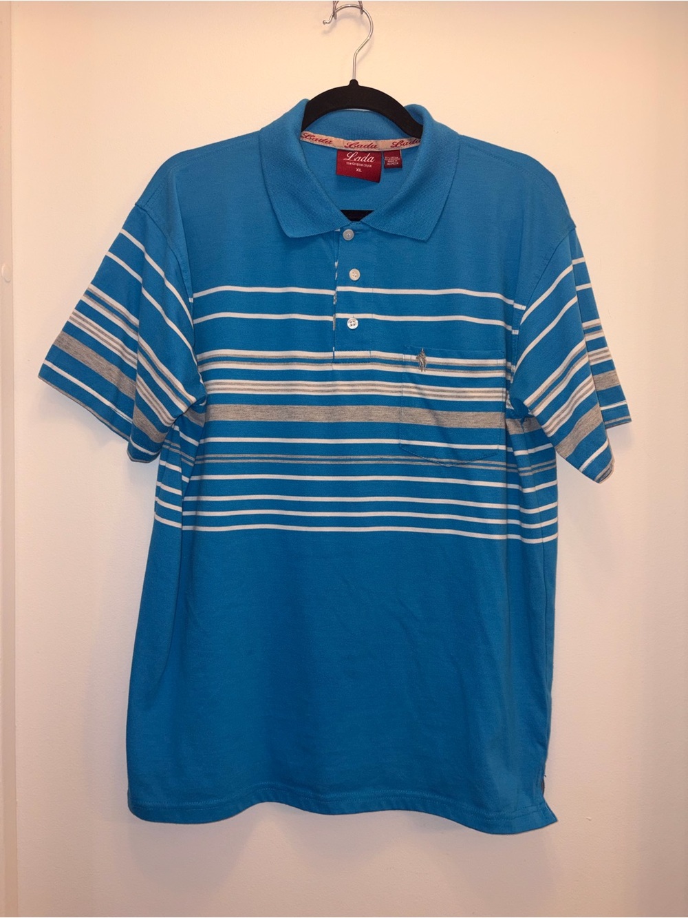 Lada Polo Shirt Men's XL Blue Striped Short Sleeve Men's Polo Classic Polo Golf